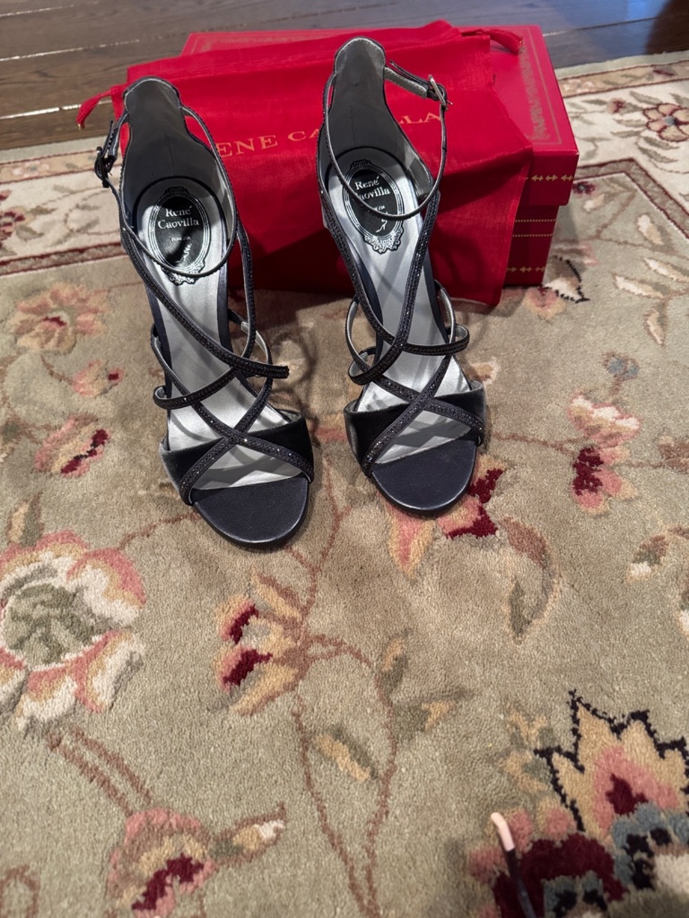 Rene Caovilla Black Glitter Strappy Sandals - Picture 2 of 7